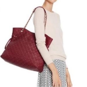 Tory Burch Marion Slouchy tote in Red Agate quilted leather